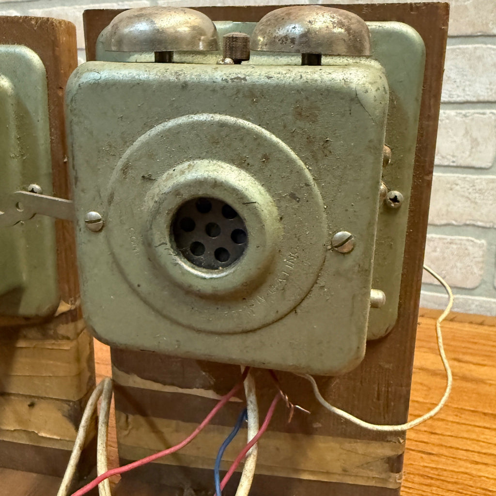 Pair Vintage Green Connecticut Elec. Wall Telephone Intercom Phone