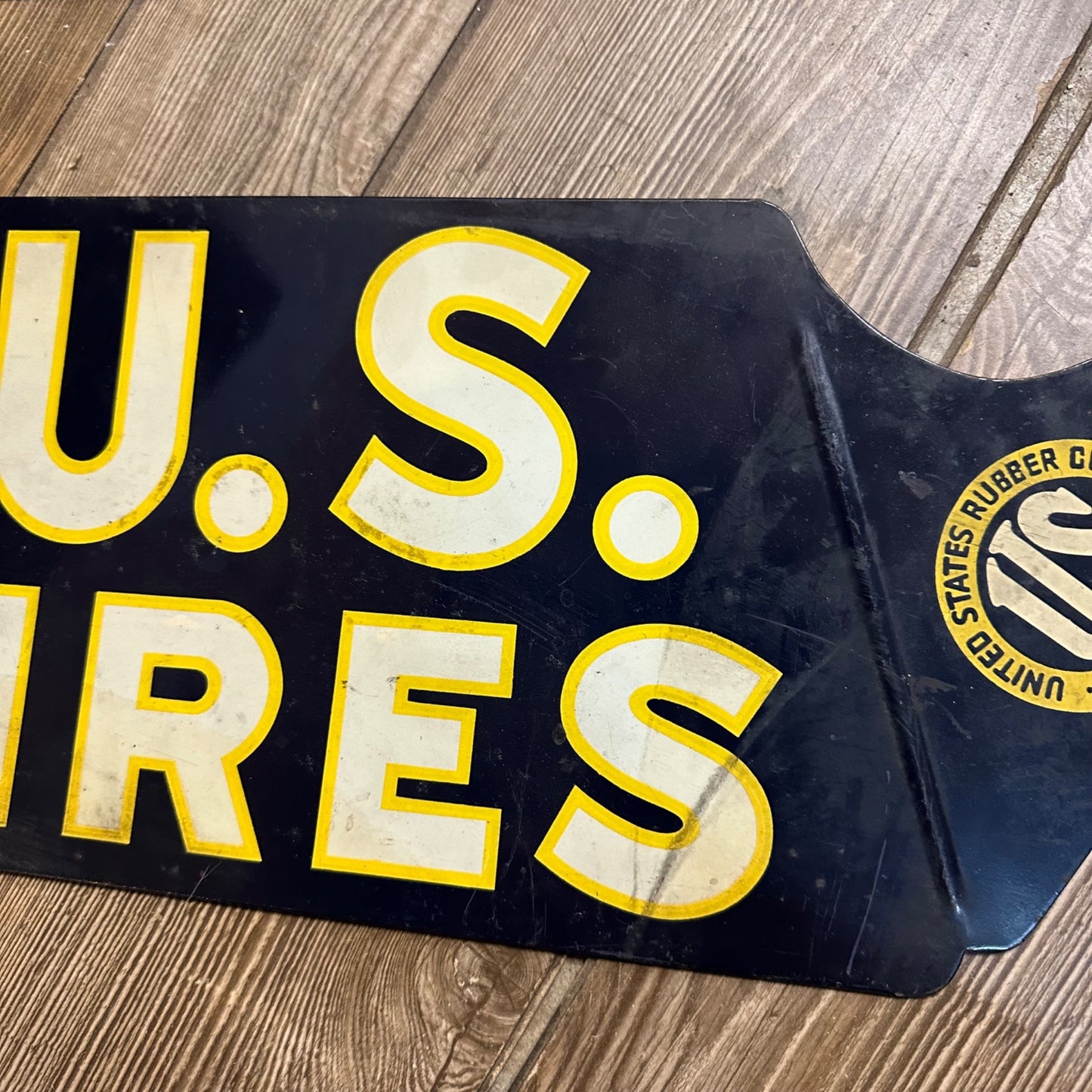 Vintage 1939 United States Rubber Co. US Tires Rack Tin Advertising Signs Pair (2)