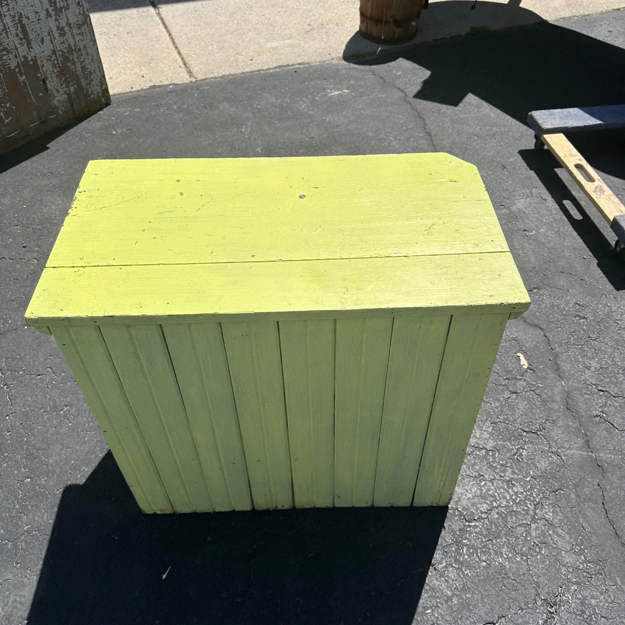 Antique Primitive Wooden Yellow Green Storage Cabinet Cupboard