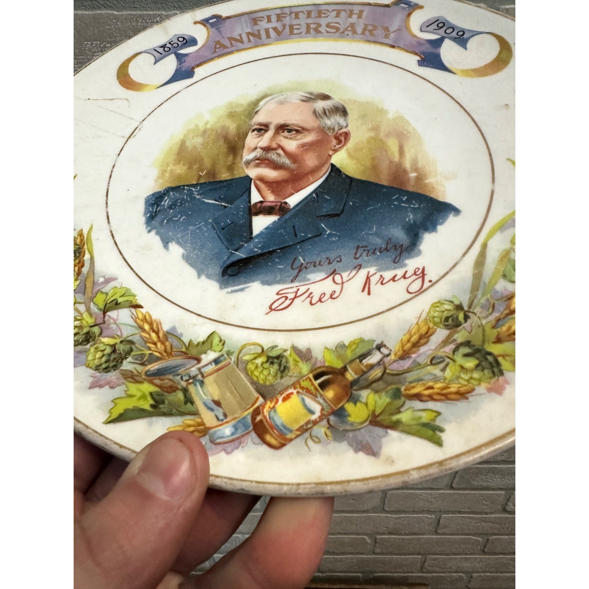 FRED KRUG BREWING CO. 1859 - 1909 ADVERTISING PLATE ORIGINAL PRE-PROHIBITION