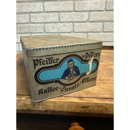 VINTAGE EARLY 1900S PFEIFFER U. DILLERS KAFFEE-ZULATZ-ELLENZ COFFEE TIN ADVERTISING