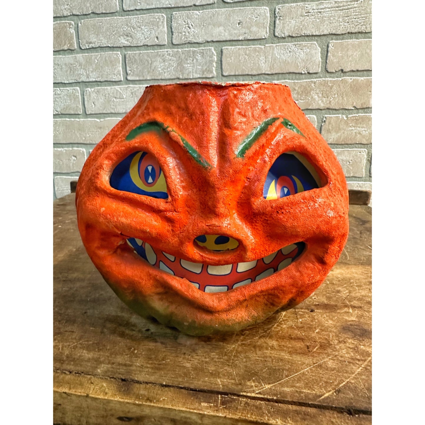 Vintage Halloween Paper Mache Pulp Large 7" Jack O Lantern JOL