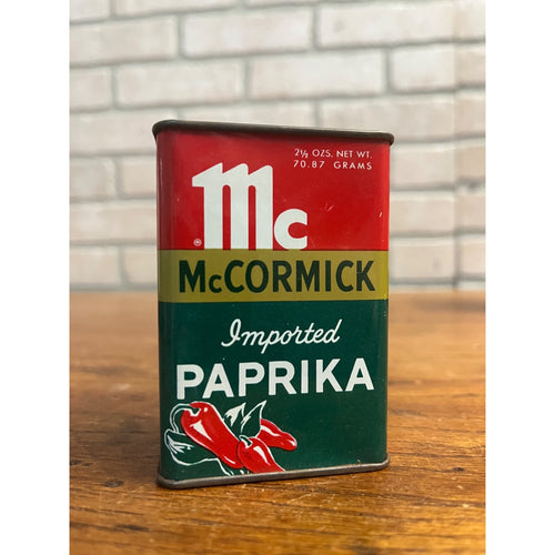 Vintage McCormick Paprika Green/Red Spice Tin Kitchen Decor