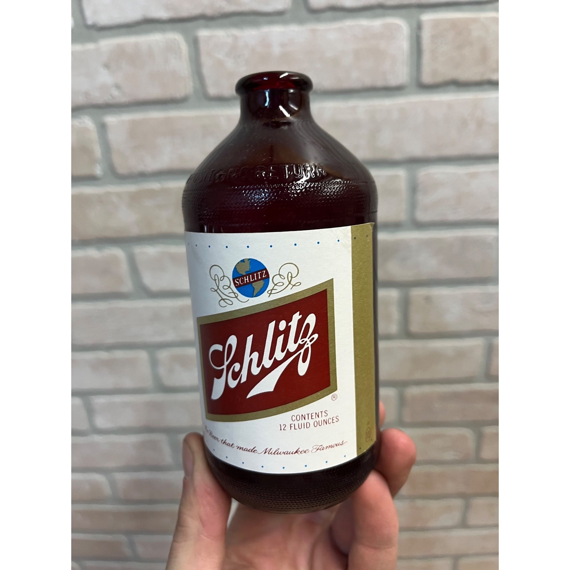 Vintage Royal Ruby Red Schlitz Beer Bottle Anchor Glass 1963 w/ Label Cone Top