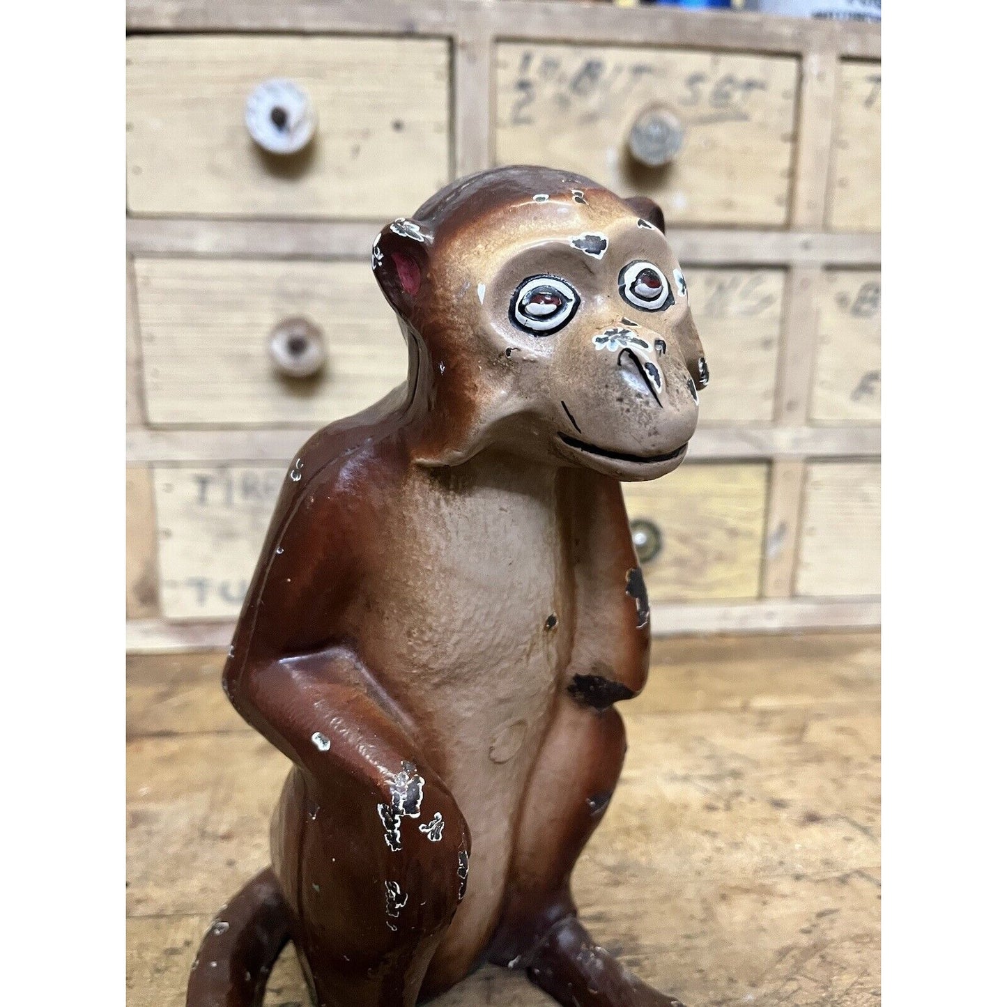 RARE Vintage 1930s Hubley Cast Iron Monkey Door Stop -Original Paint