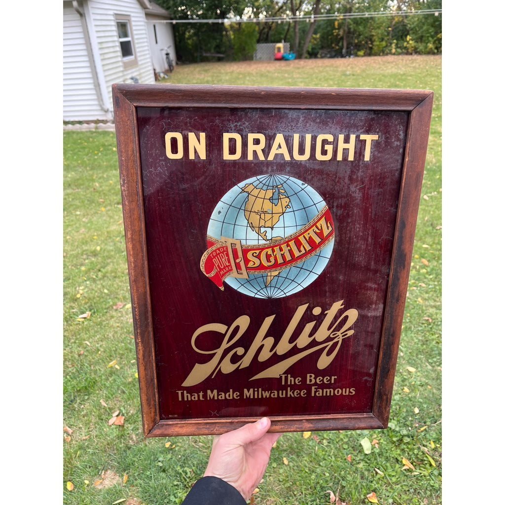 RARE Vintage Schlitz Beer Pre-Prohibition Reverse Painted Glass Framed Sign ROG
