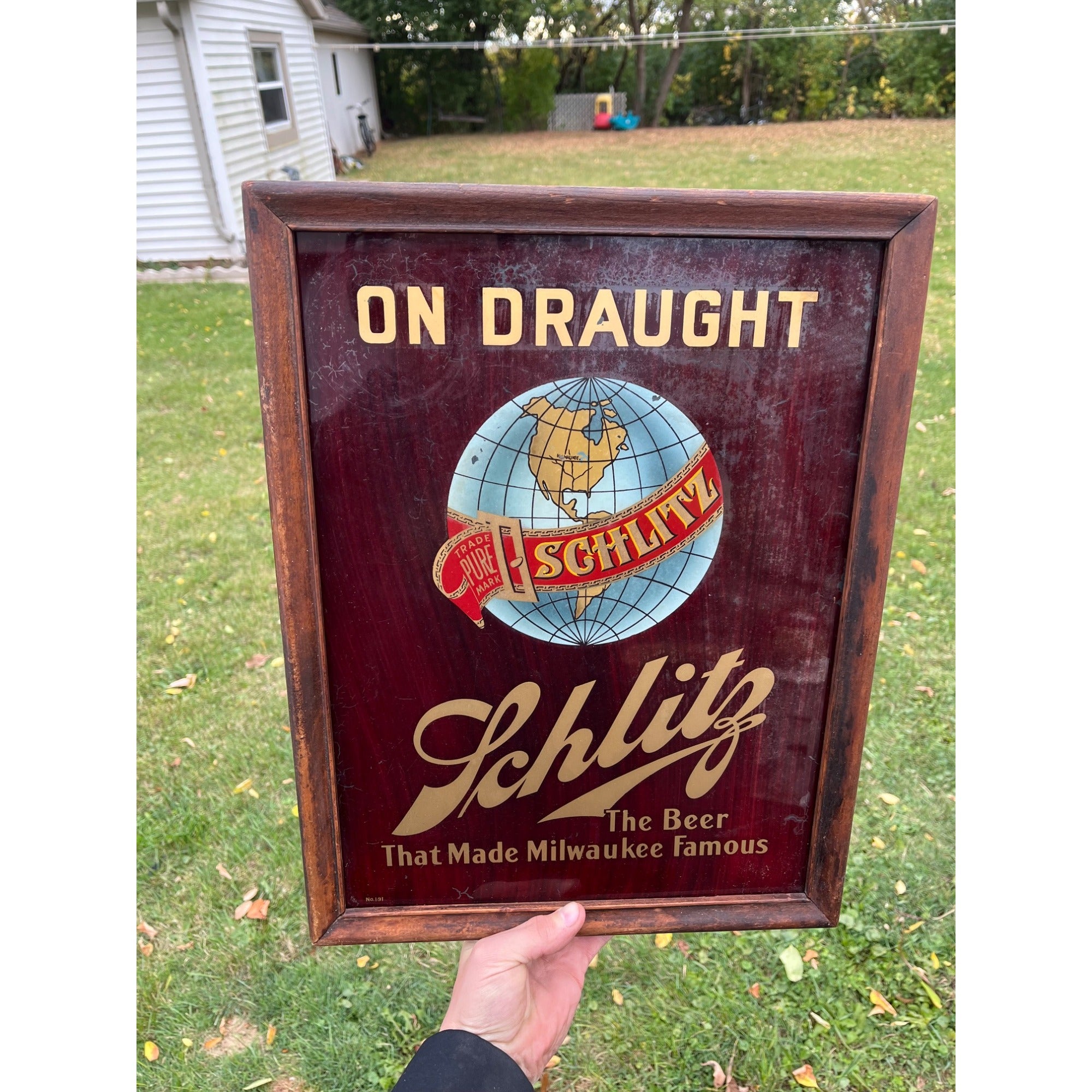 RARE Vintage Schlitz Beer Pre-Prohibition Reverse Painted Glass Framed Sign ROG