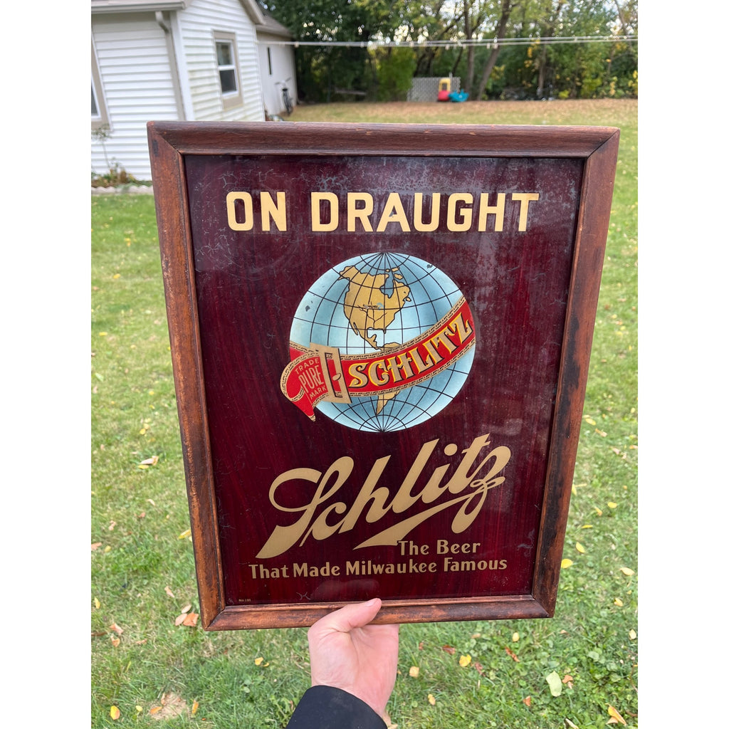 RARE Vintage Schlitz Beer Pre-Prohibition Reverse Painted Glass Framed Sign ROG