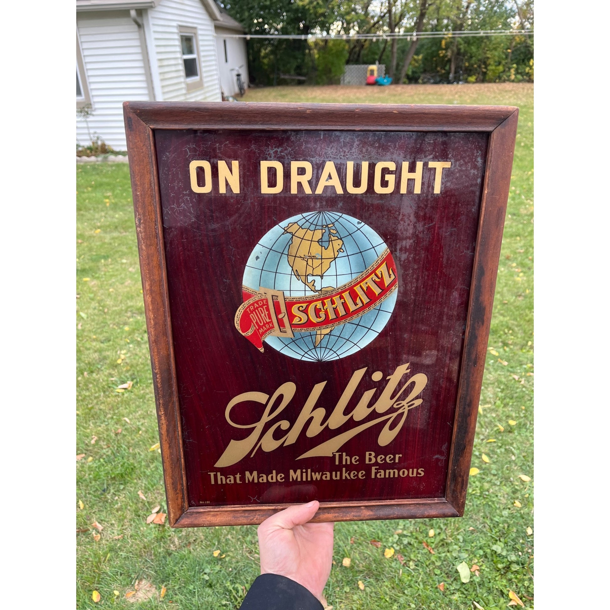 RARE Vintage Schlitz Beer Pre-Prohibition Reverse Painted Glass Framed Sign ROG