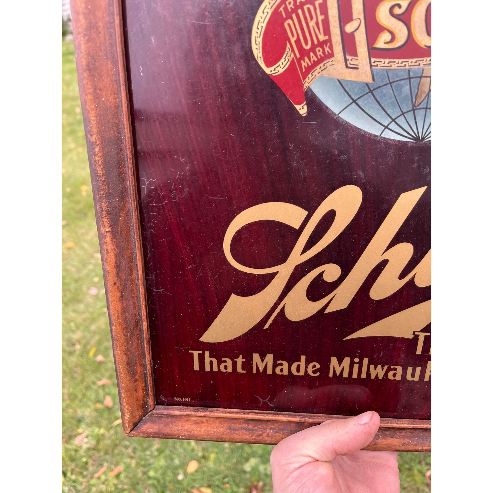 RARE Vintage Schlitz Beer Pre-Prohibition Reverse Painted Glass Framed Sign ROG