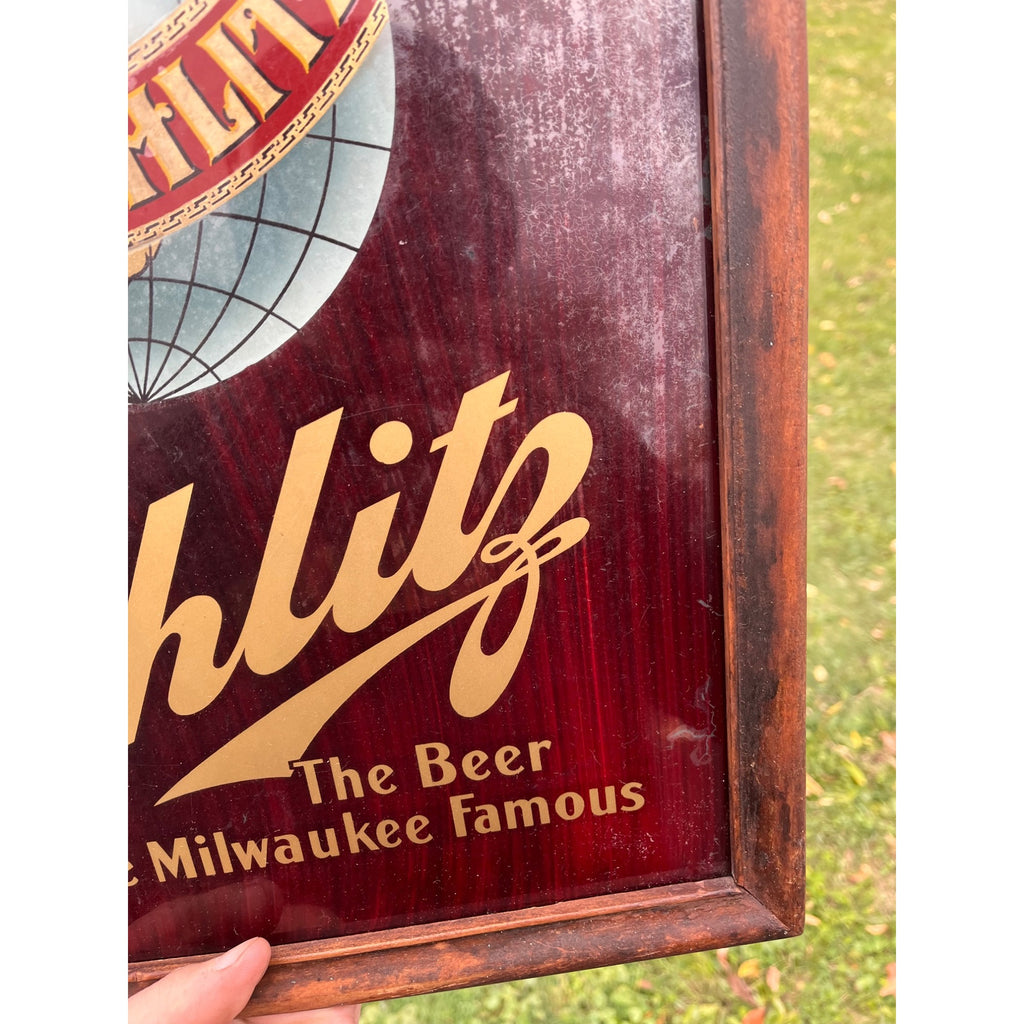 RARE Vintage Schlitz Beer Pre-Prohibition Reverse Painted Glass Framed Sign ROG