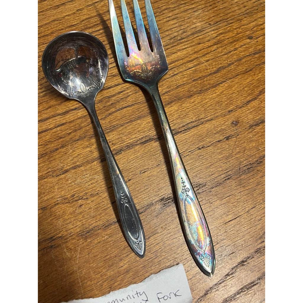 Vintage Oneida Community Silver Plate "Adam" Pattern Serving Fork and Small Ladle