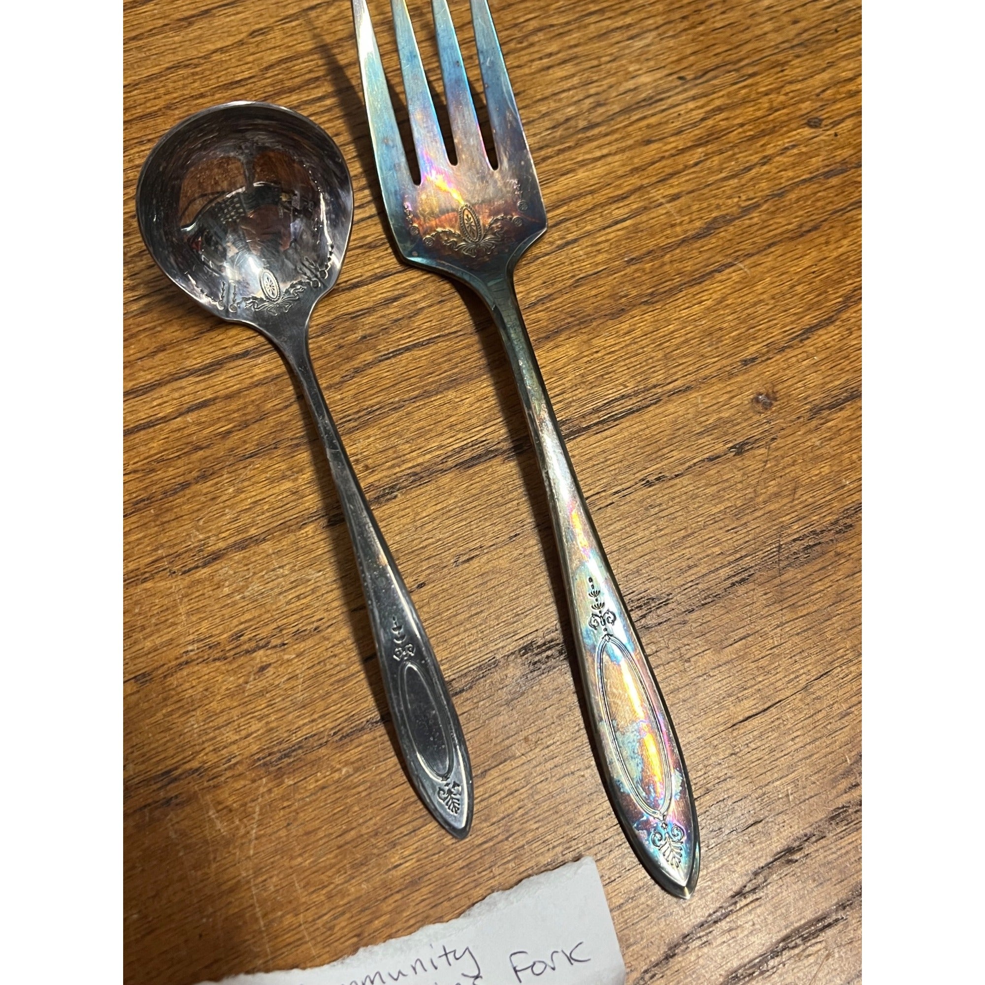 Vintage Oneida Community Silver Plate "Adam" Pattern Serving Fork and Small Ladle