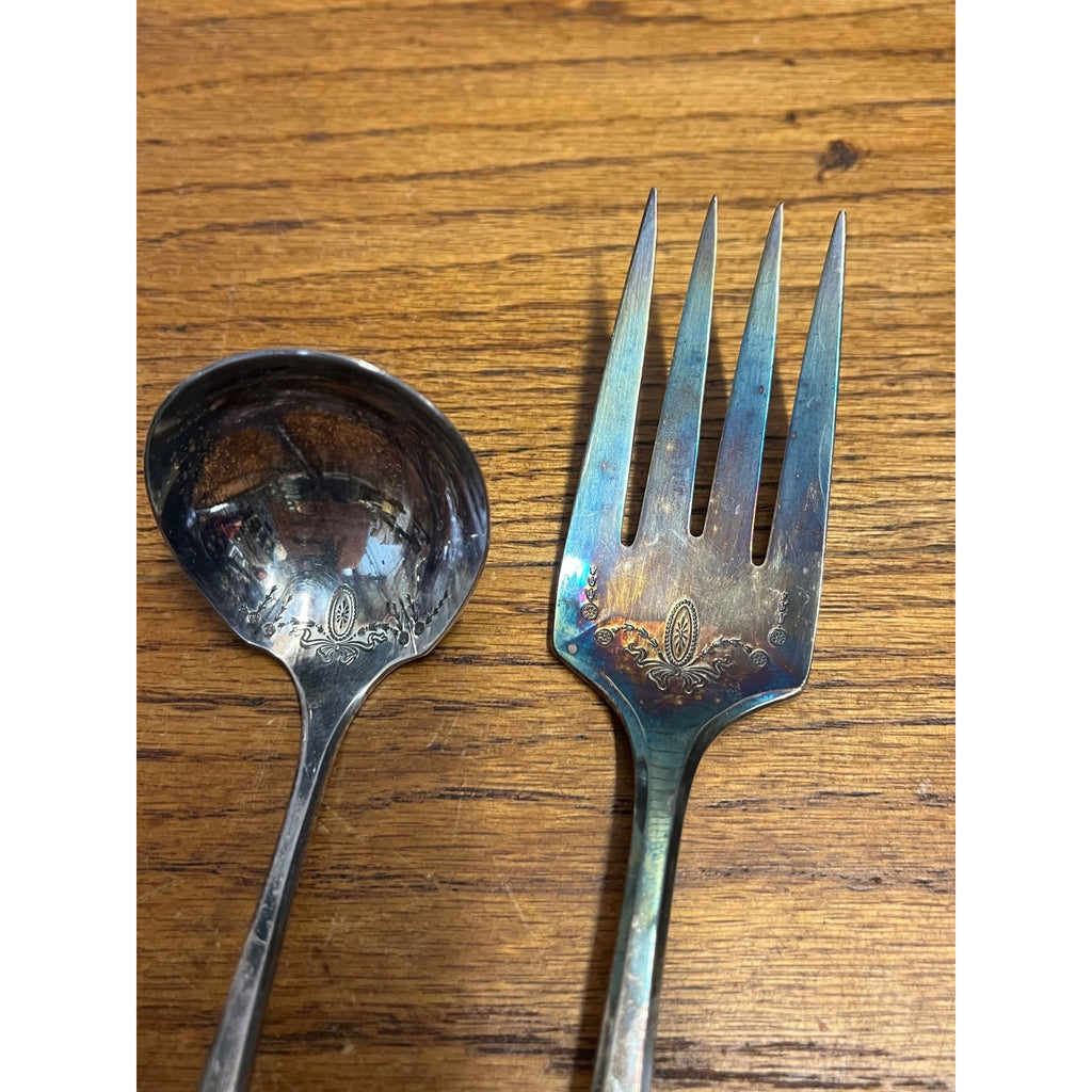 Vintage Oneida Community Silver Plate "Adam" Pattern Serving Fork and Small Ladle