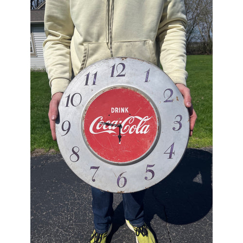 Vintage Drink Coca Cola Advertising Wall Clock Metal Sign 18" -- As-Is