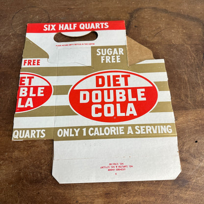 Vintage Diet Double Cola Cardboard Soda Bottle Carrier 6 Half Quarts NOS