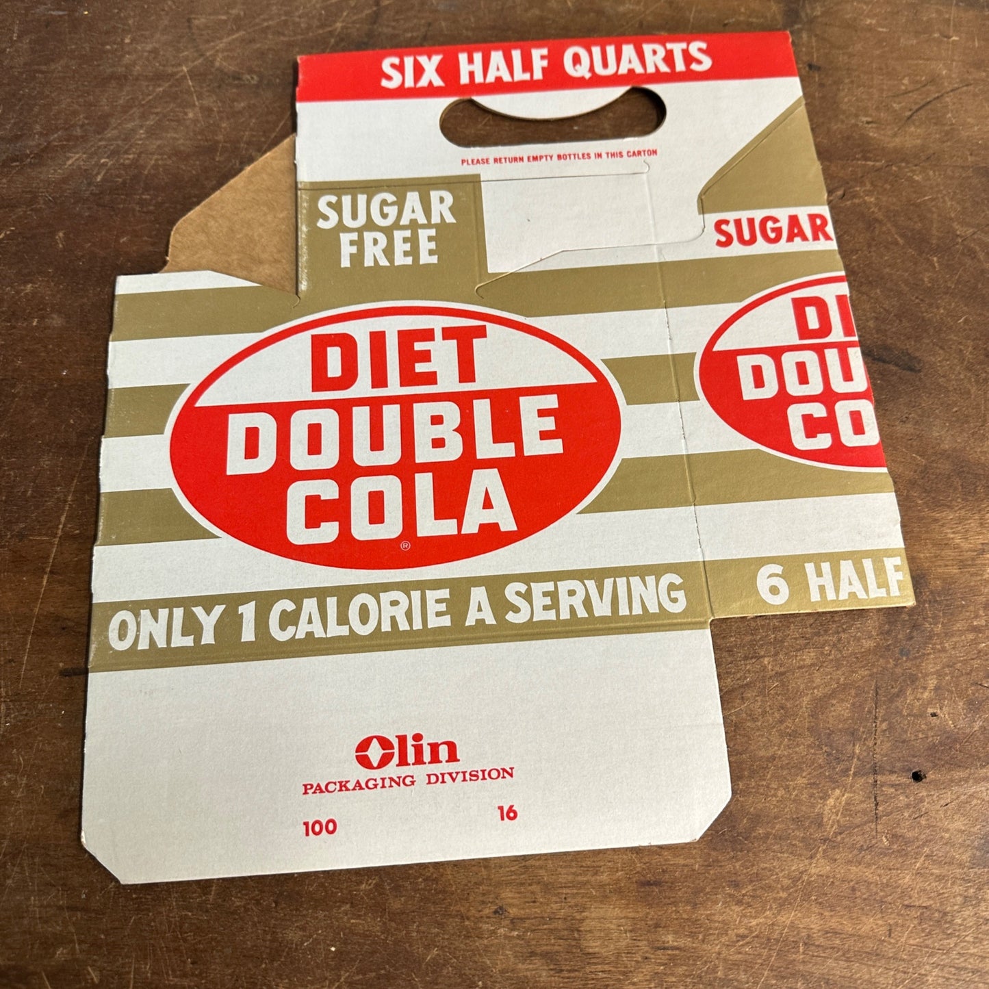 Vintage Diet Double Cola Cardboard Soda Bottle Carrier 6 Half Quarts NOS