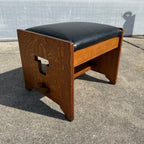 Vintage Arts & Crafts Quartersawn Oak Footstool Foot Rest Black Leater