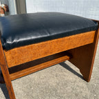 Vintage Arts & Crafts Quartersawn Oak Footstool Foot Rest Black Leater