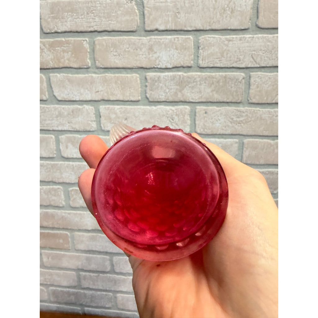 Vintage Cranberry Opalescent Hobnail Cruet With Stopper