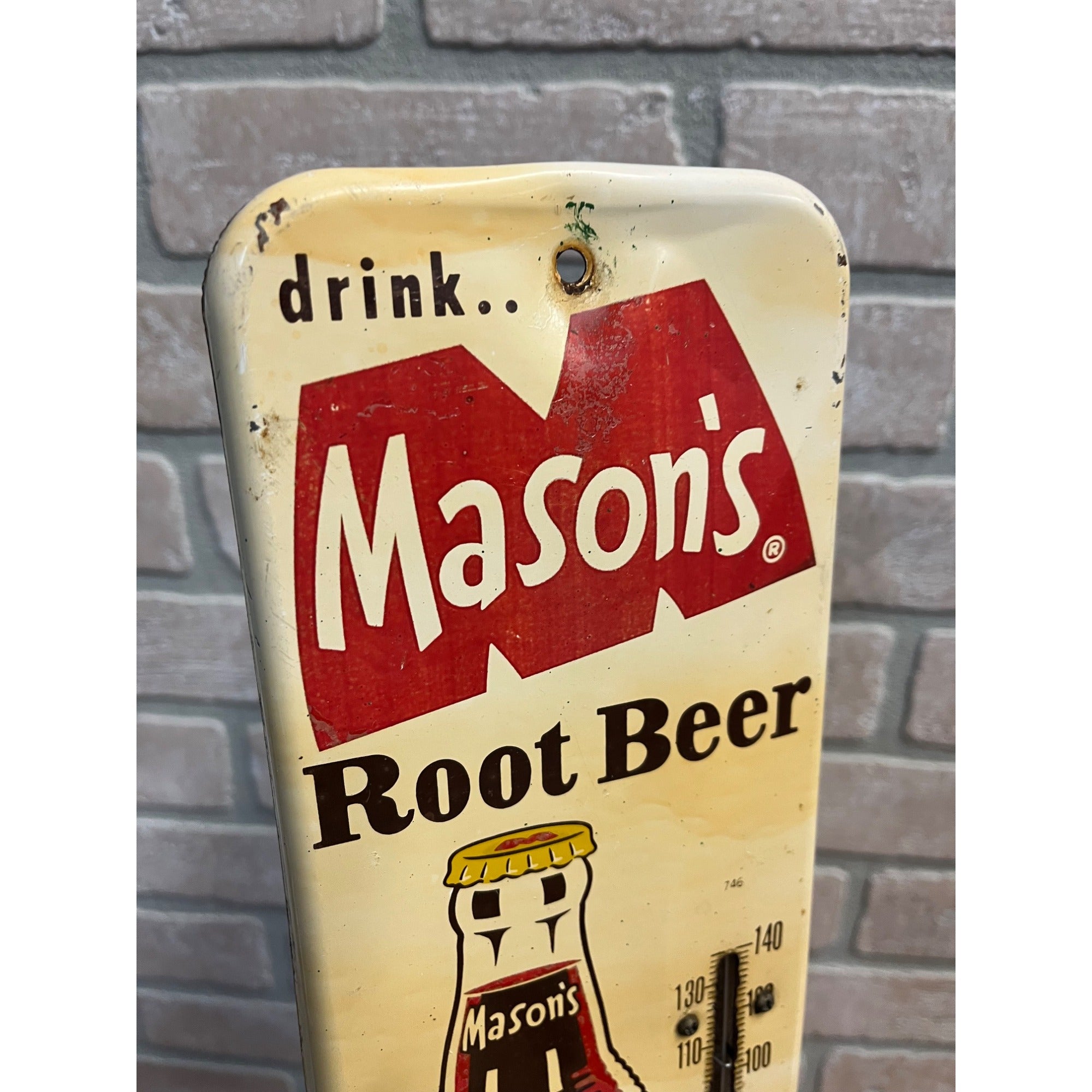 Vintage Mason's Root Beer Thermometer Advertising Sign Soda 16"