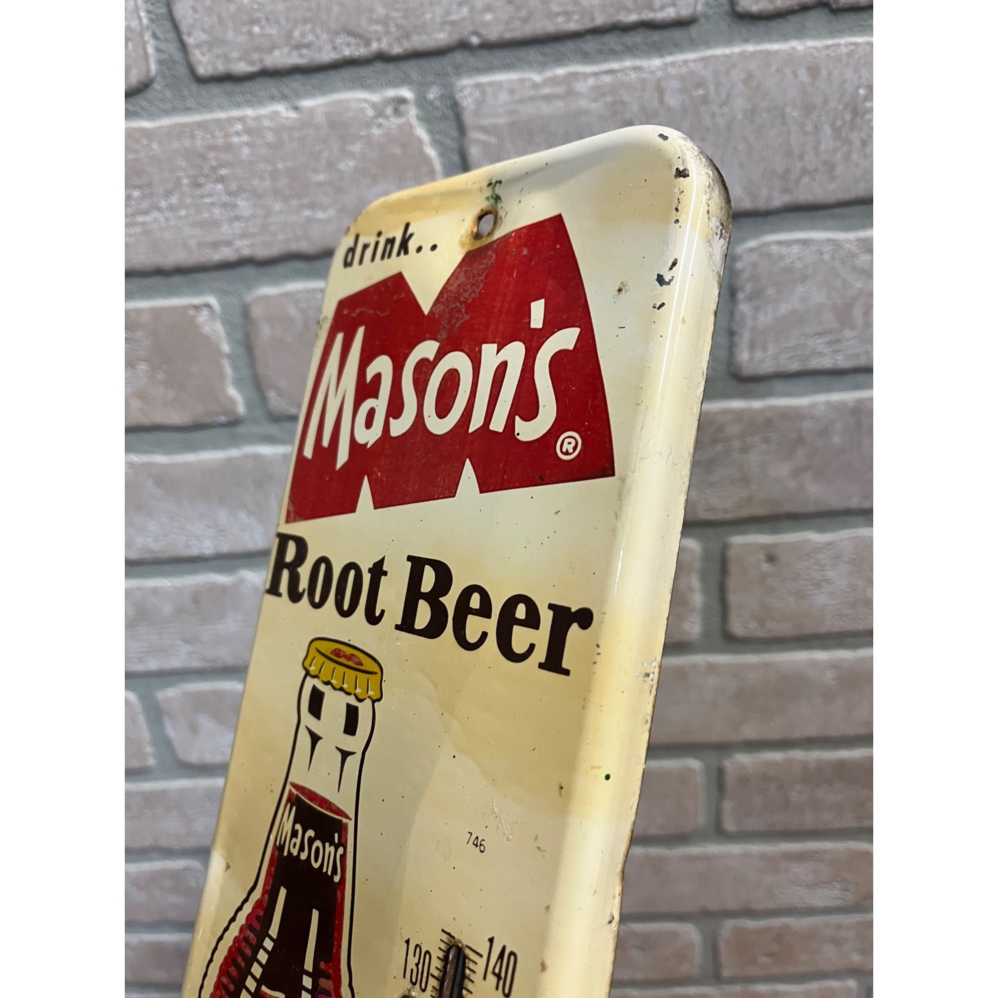 Vintage Mason's Root Beer Thermometer Advertising Sign Soda 16"