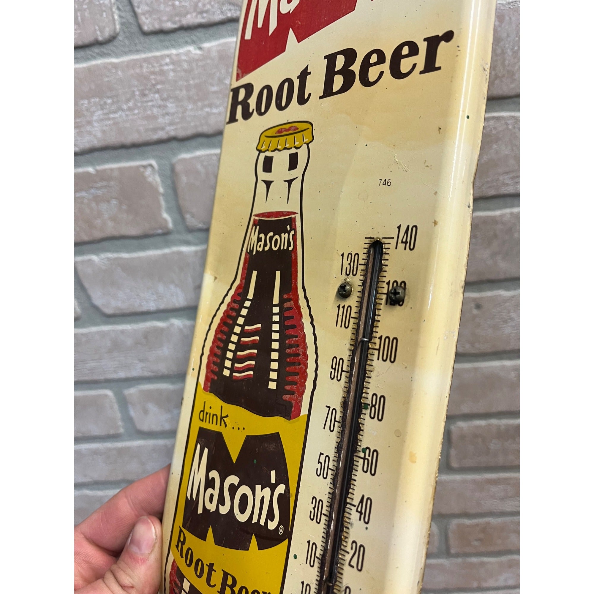 Vintage Mason's Root Beer Thermometer Advertising Sign Soda 16"