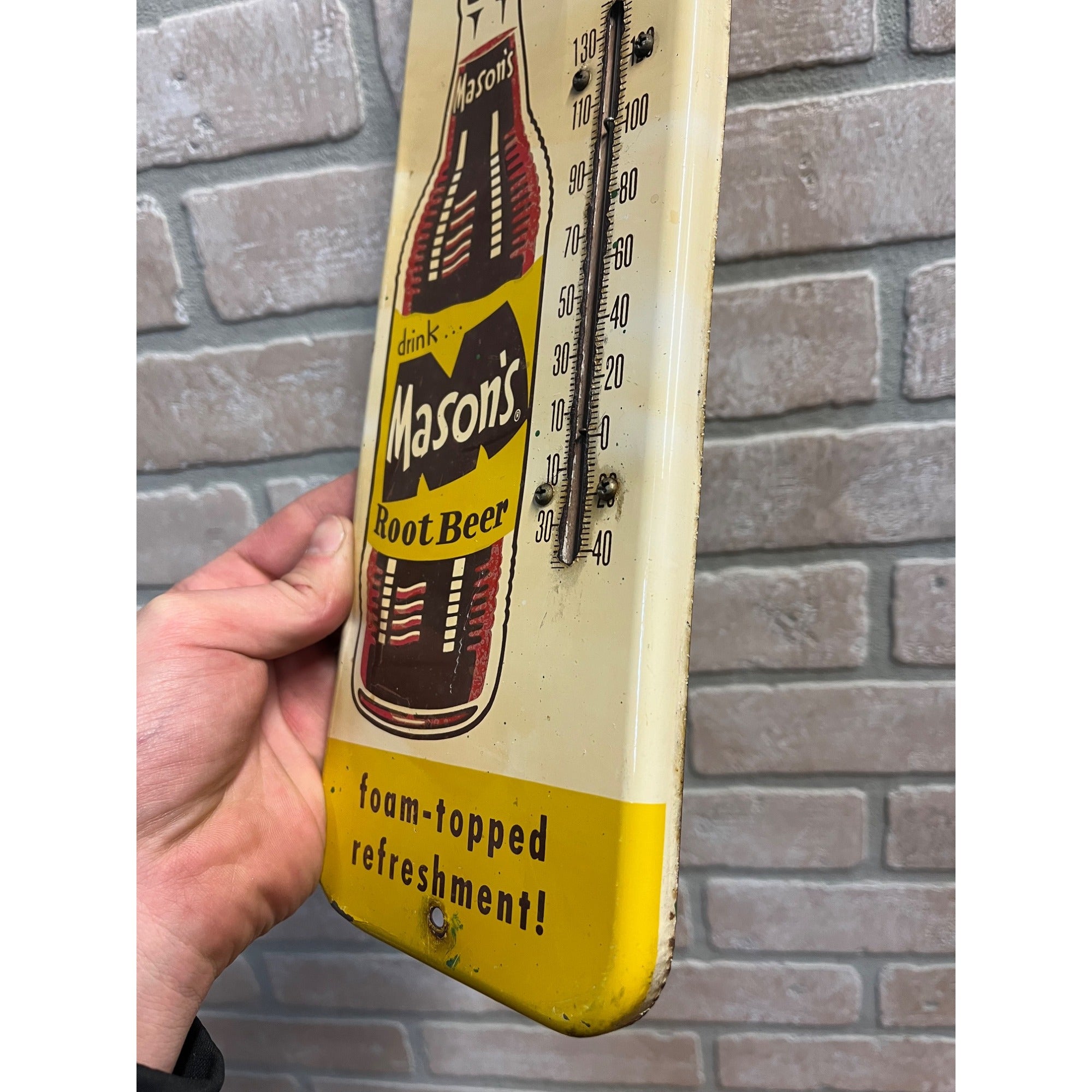 Vintage Mason's Root Beer Thermometer Advertising Sign Soda 16"