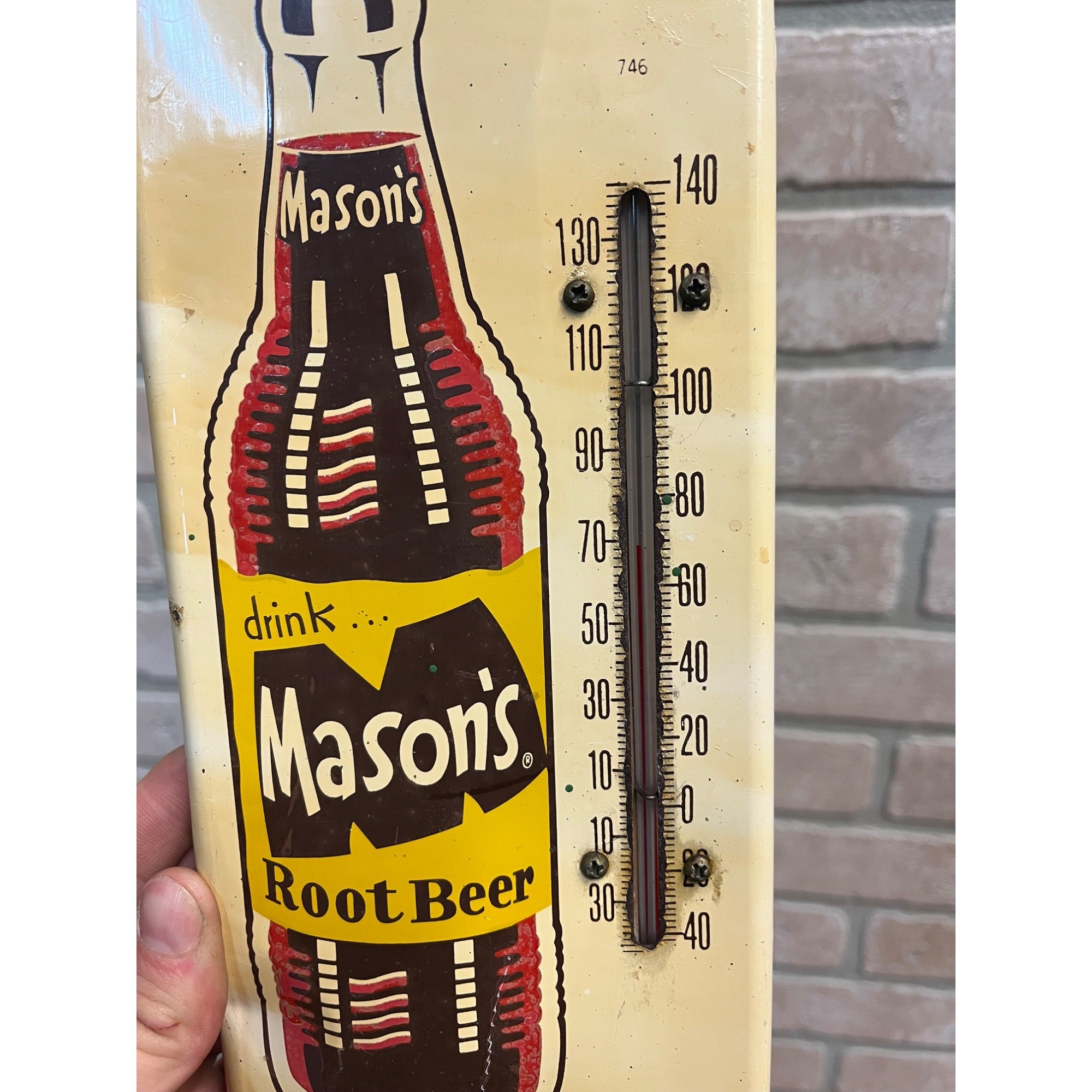 Vintage Mason's Root Beer Thermometer Advertising Sign Soda 16"