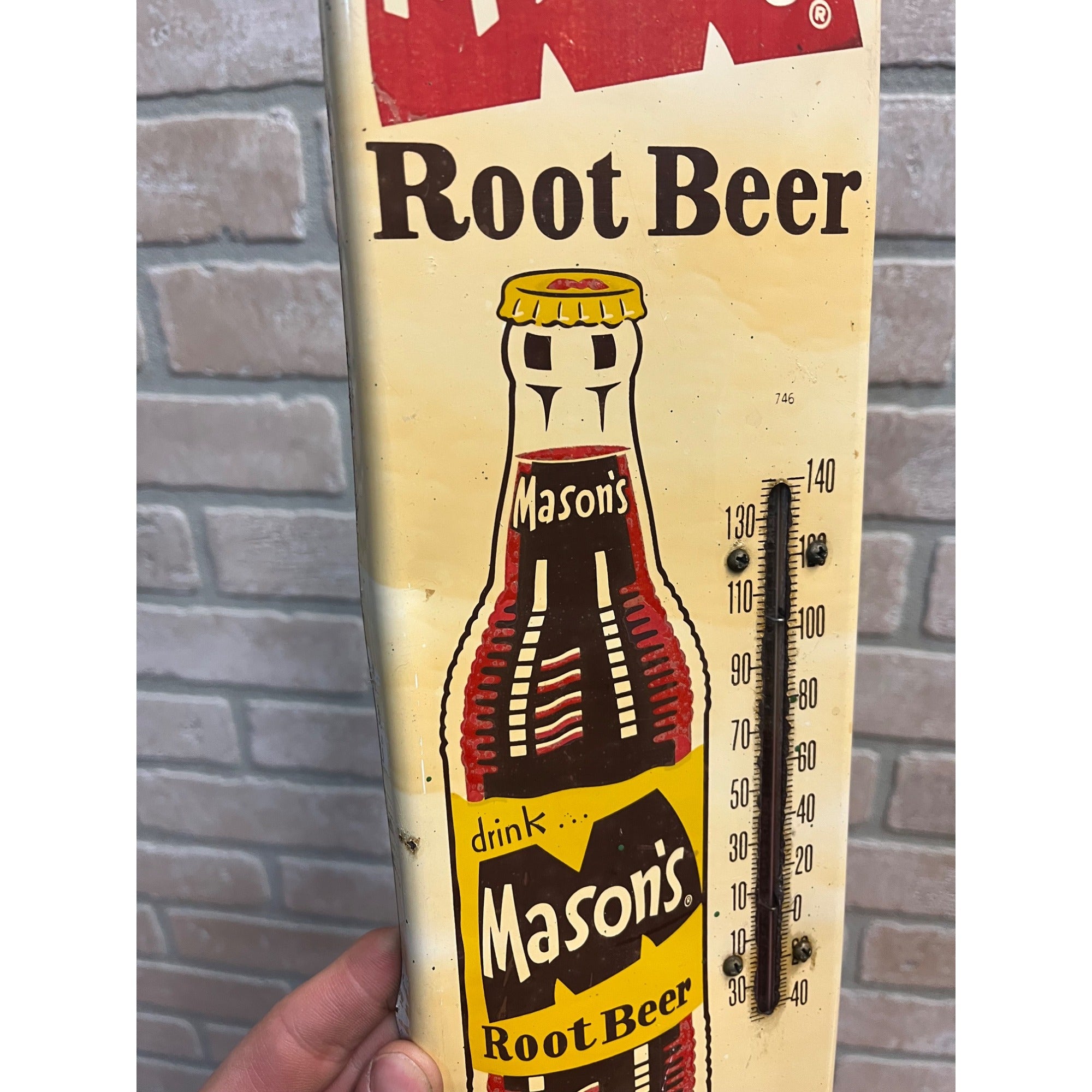 Vintage Mason's Root Beer Thermometer Advertising Sign Soda 16"
