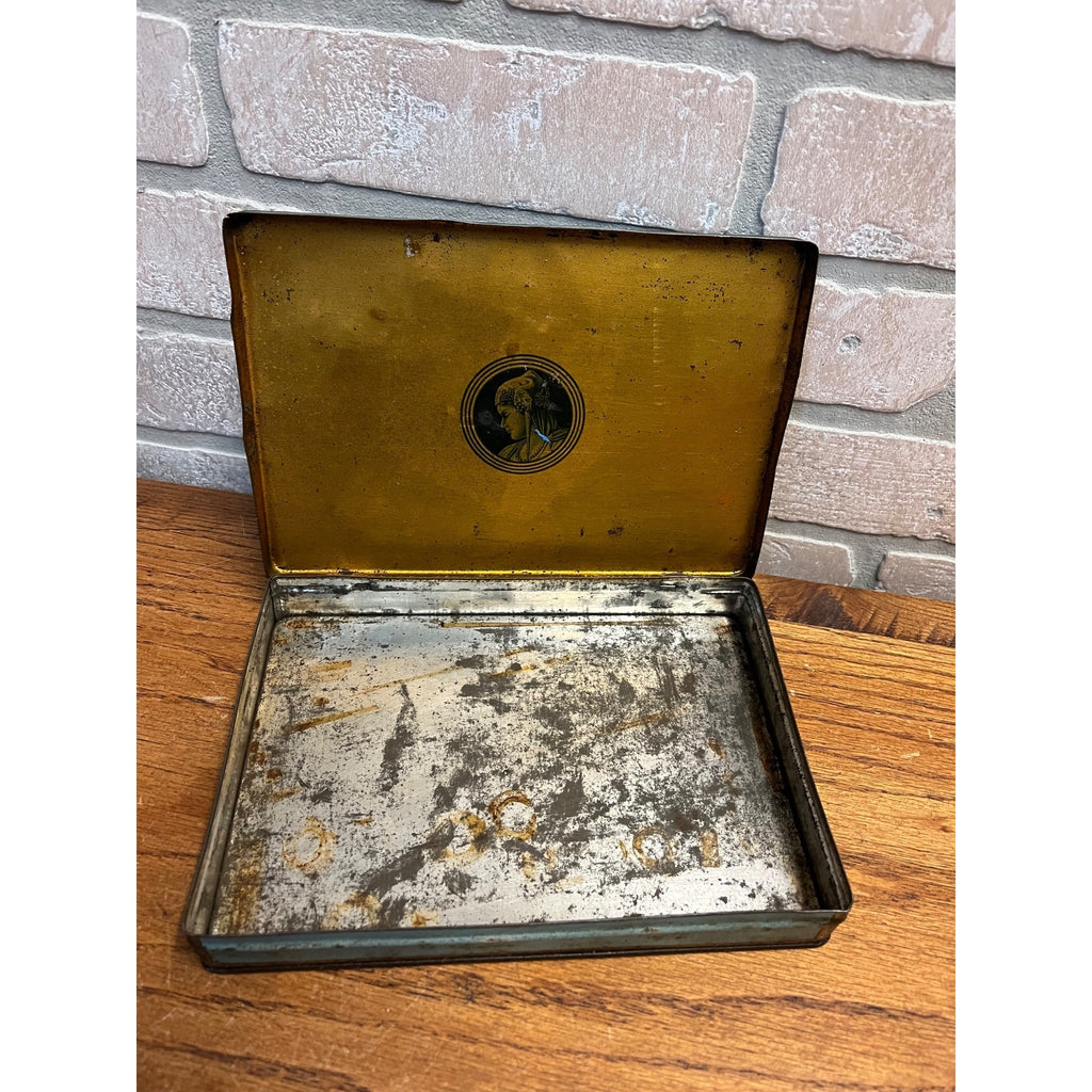 Vintage 1920s Omar Cigarettes Turkish Blend Tobacco Tin Hinged 8.5" x 6"