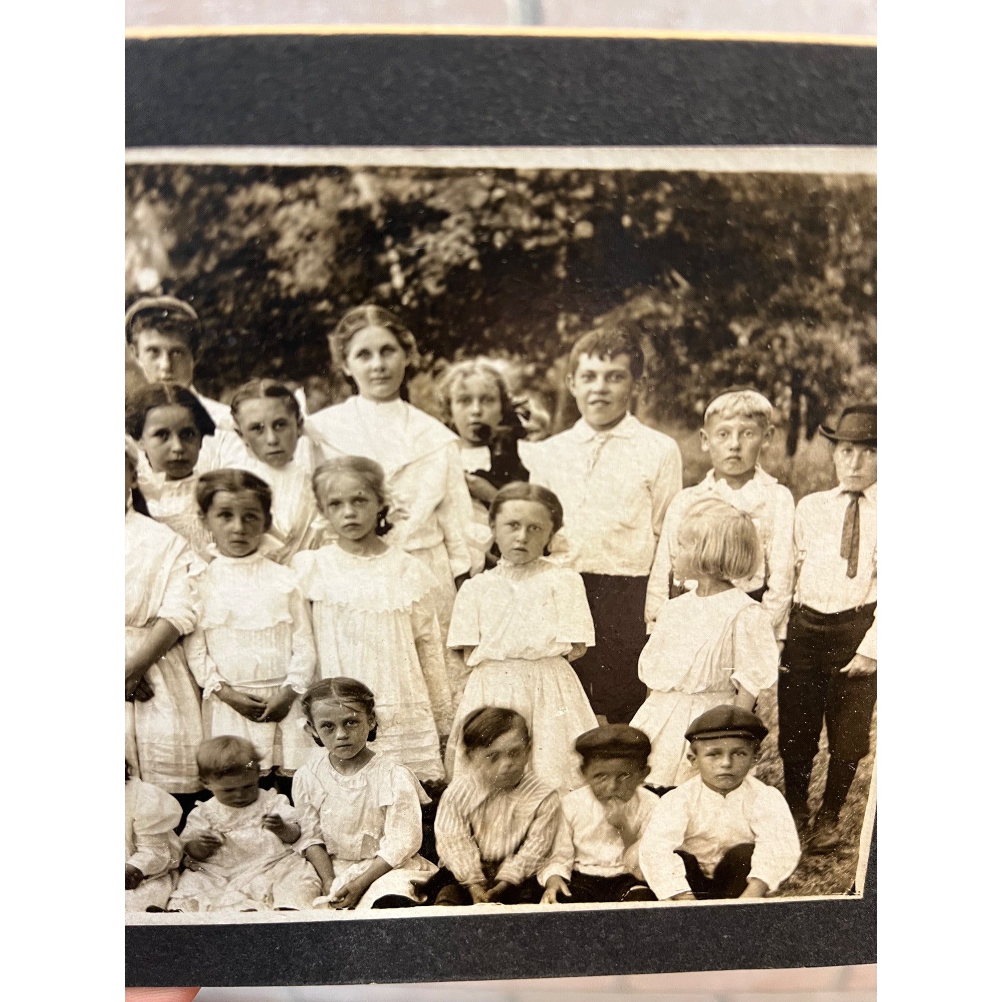 Antique Cabinet Card Photo School Class Photo Children w/ Puppy Dog