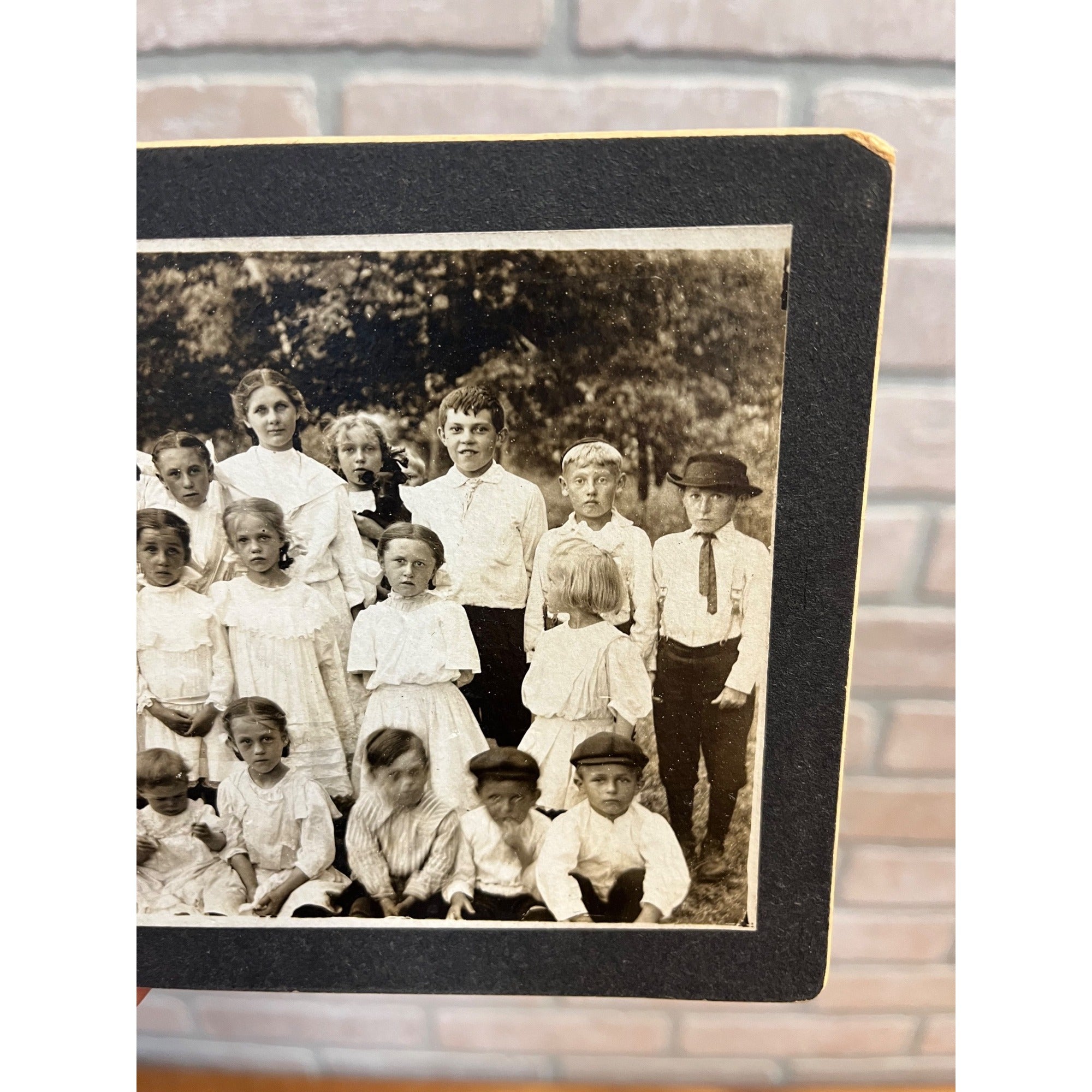 Antique Cabinet Card Photo School Class Photo Children w/ Puppy Dog