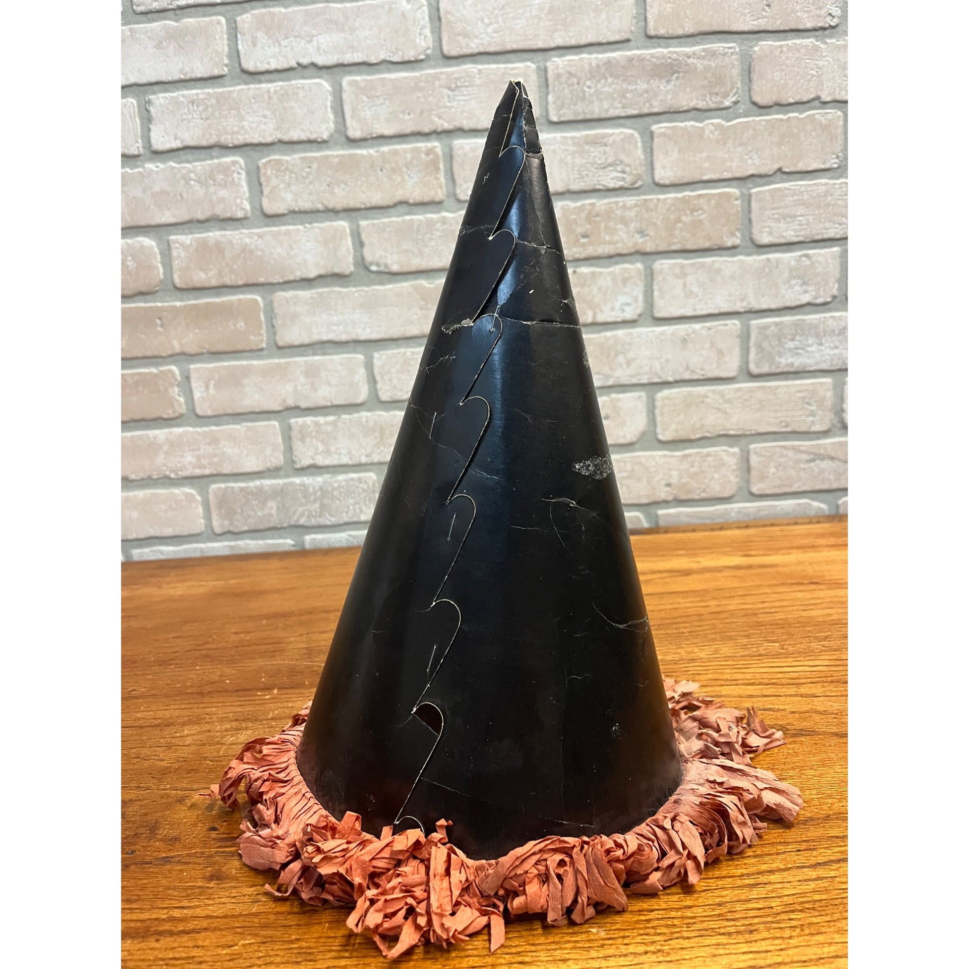 Vintage 1940s Halloween Flying Witch Cardboard Party Hat 14" w/ Tissue Paper