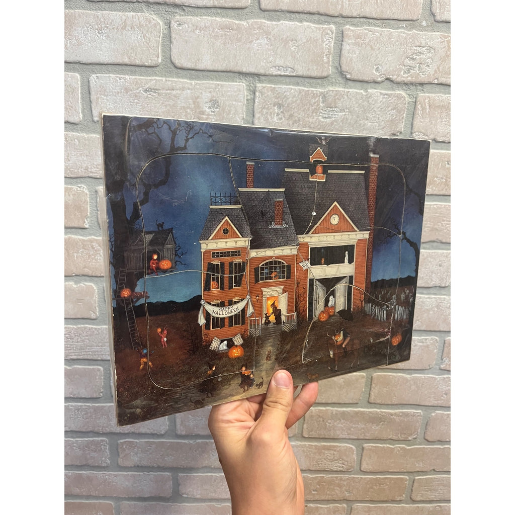 Vintage Halloween Haunted House 1992 Wooden Puzzle Tray Linda Nelson Stocks Ghosts