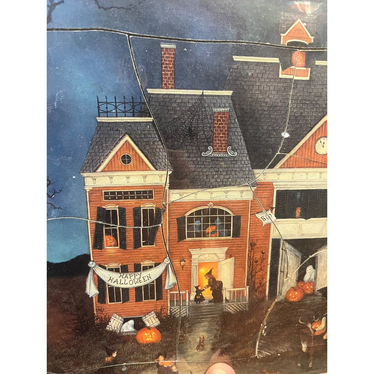 Vintage Halloween Haunted House 1992 Wooden Puzzle Tray Linda Nelson Stocks Ghosts