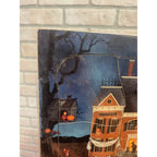 Vintage Halloween Haunted House 1992 Wooden Puzzle Tray Linda Nelson Stocks Ghosts