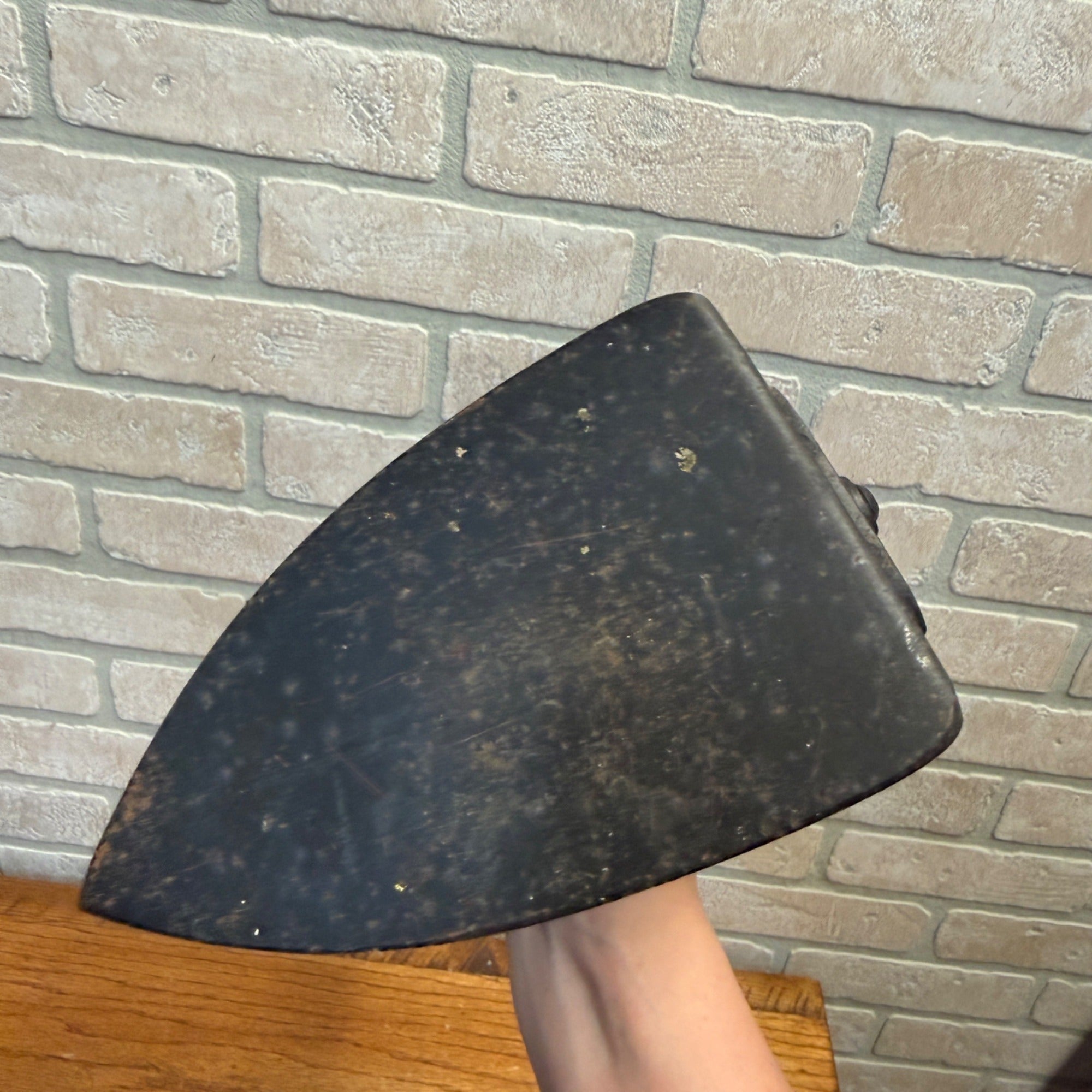 Antique Vintage Charcoal Coal Cast Iron Sad Iron Press Wood Handle