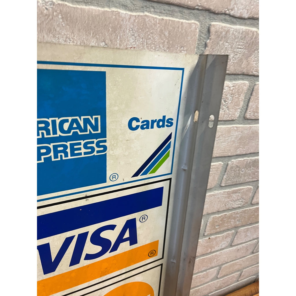 Vintage 1996 Visa Mastercard Credit Card Double Sided Flange Metal Sign