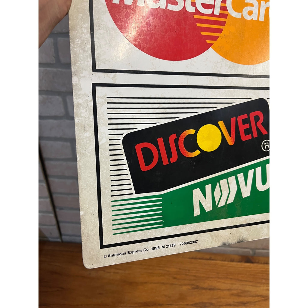 Vintage 1996 Visa Mastercard Credit Card Double Sided Flange Metal Sign