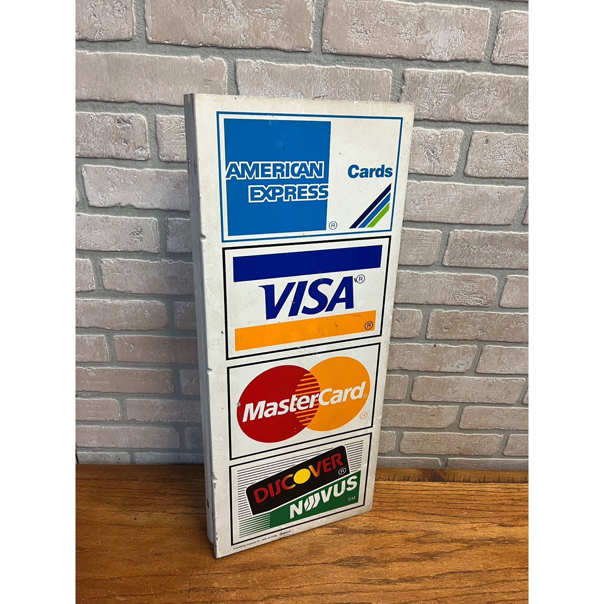 Vintage 1996 Visa Mastercard Credit Card Double Sided Flange Metal Sign