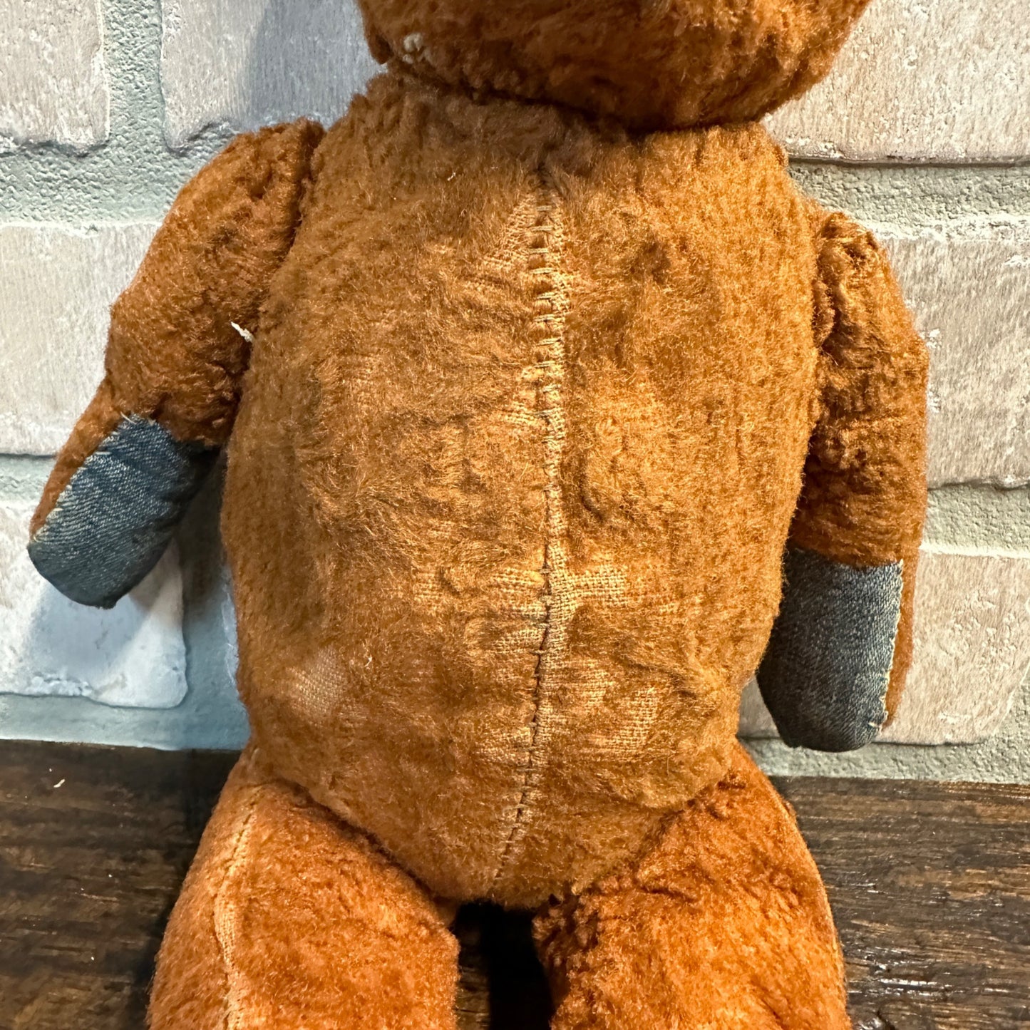 Early Handmade Brown Stuffed Teddy Bear Denim Paws