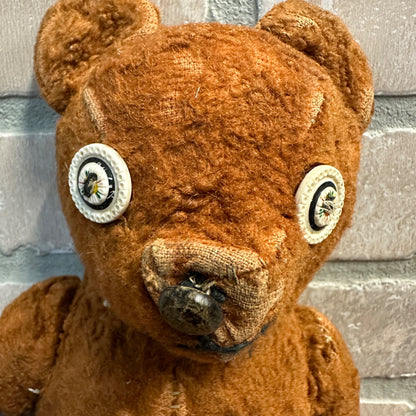 Early Handmade Brown Stuffed Teddy Bear Denim Paws