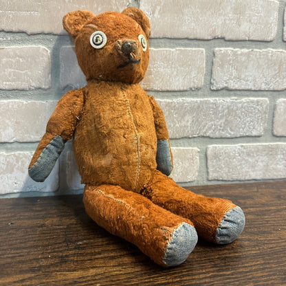 Early Handmade Brown Stuffed Teddy Bear Denim Paws