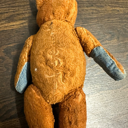 Early Handmade Brown Stuffed Teddy Bear Denim Paws