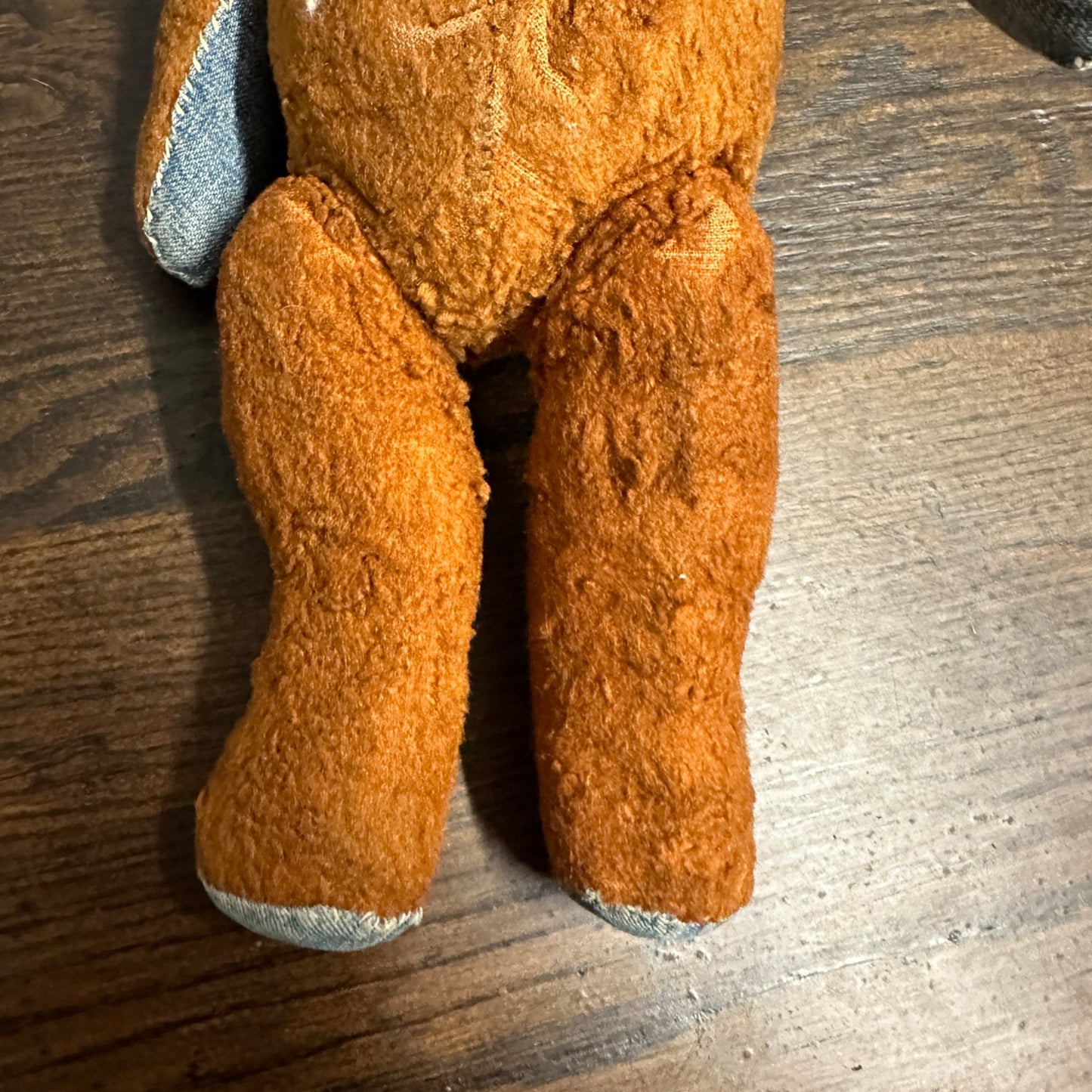 Early Handmade Brown Stuffed Teddy Bear Denim Paws