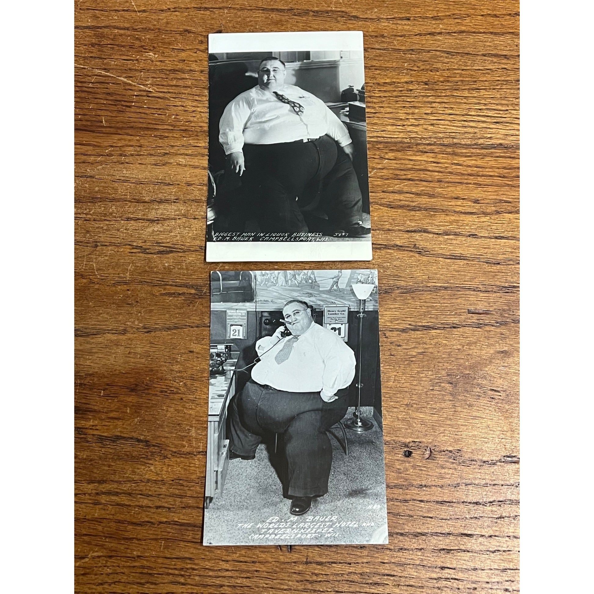RPPC World's Largest Tavern Keeper Ed Bauer ~700 lbs Campbellsport WI Lot (2)