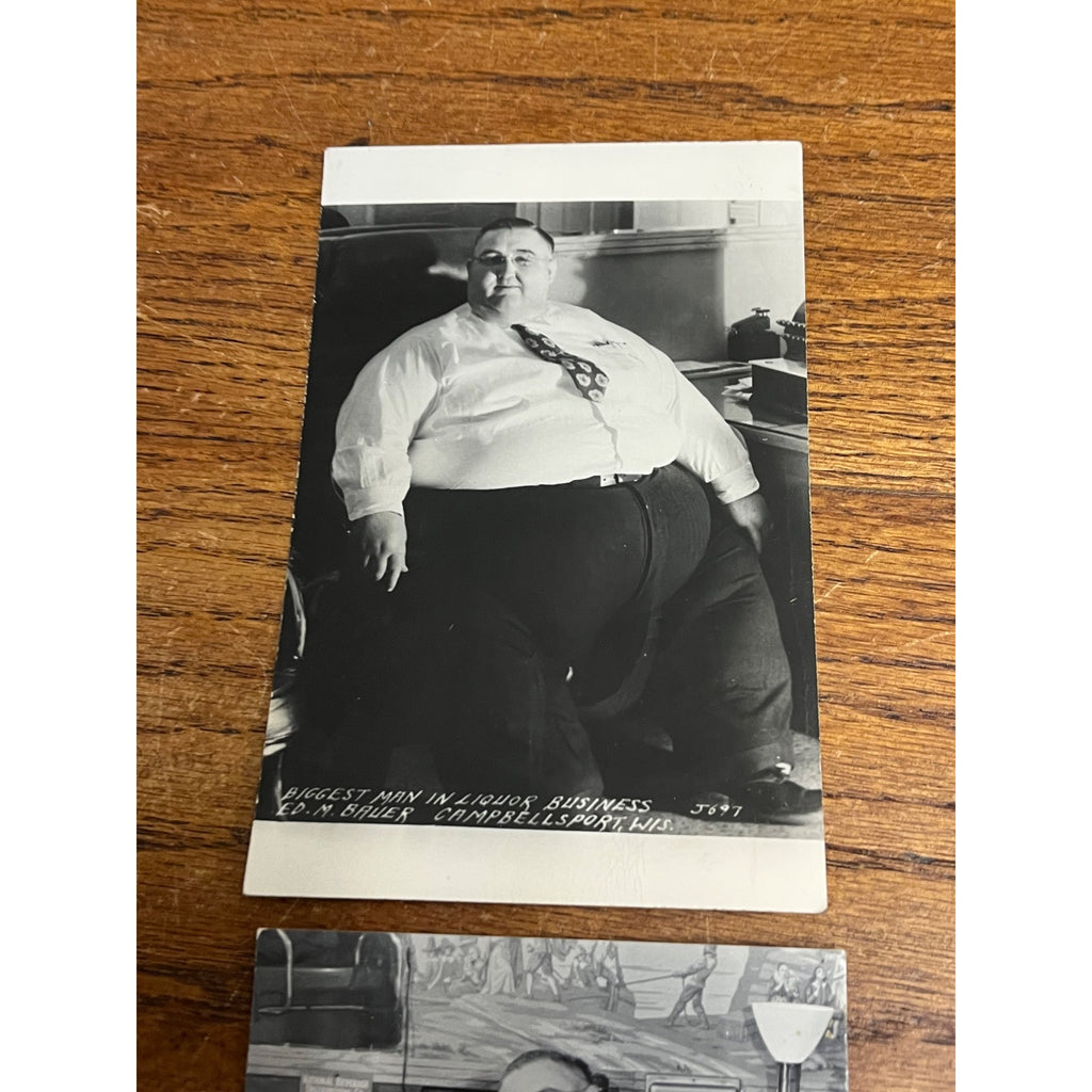 RPPC World's Largest Tavern Keeper Ed Bauer ~700 lbs Campbellsport WI Lot (2)