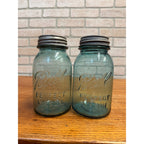 Antique 1920s Ball Perfect Mason Aqua Blue Canning Fruit Jars Pair #4 & #5
