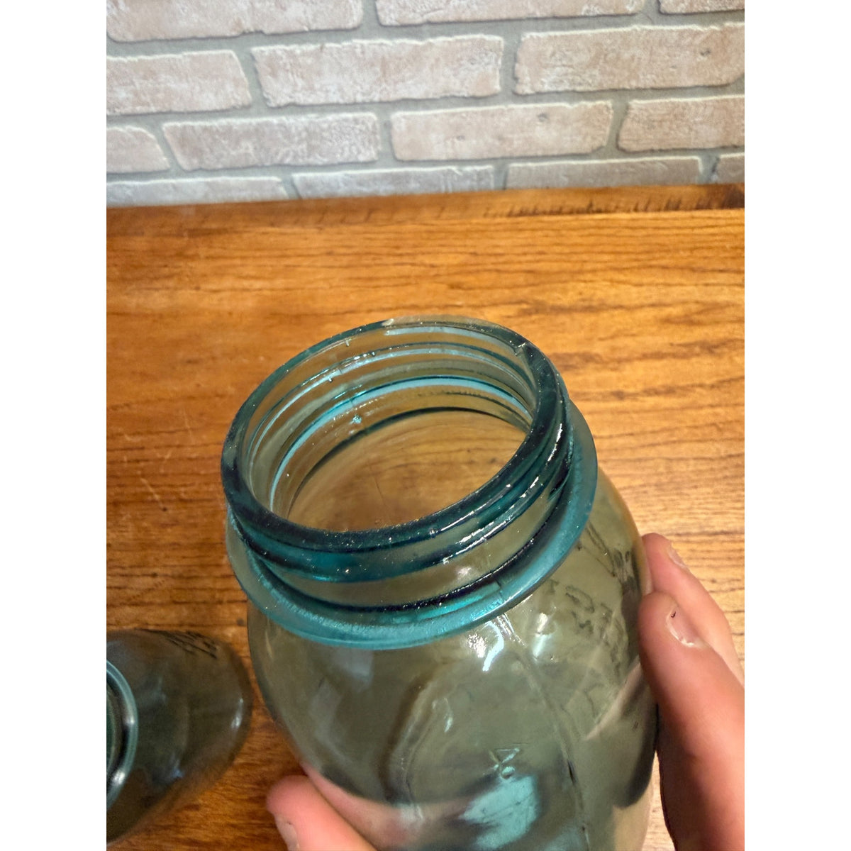 Antique 1920s Ball Perfect Mason Aqua Blue Canning Fruit Jars Pair #4 & #5